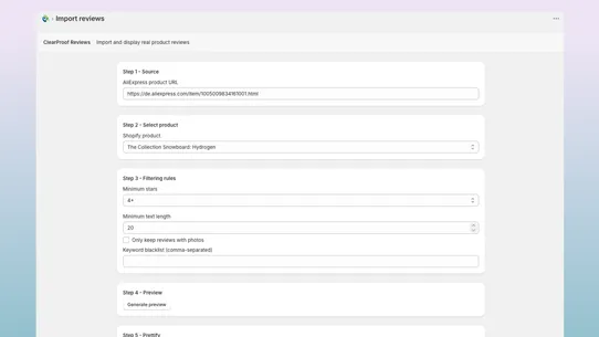 ClearProof Reviews Import screenshot