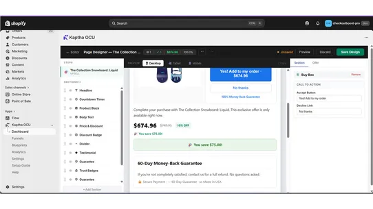 Kaptha OCU ‑ One Click Upsell screenshot