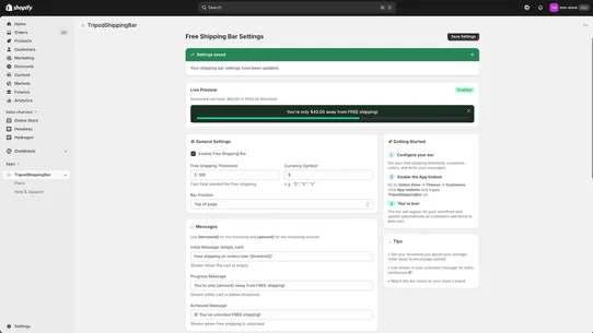 TripodShippingBar screenshot