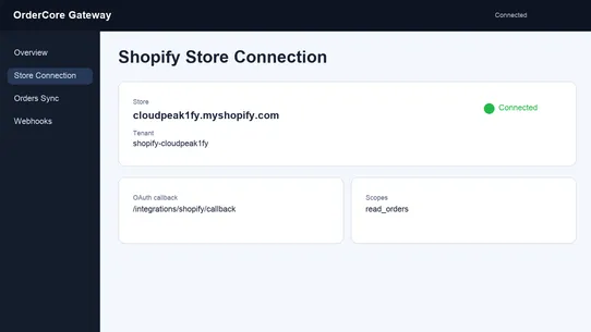 OrderCore Gateway screenshot