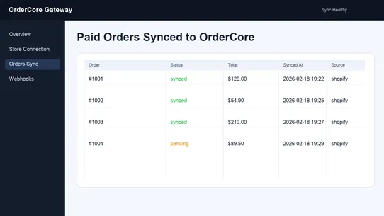 OrderCore Gateway screenshot