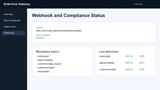 OrderCore Gateway screenshot