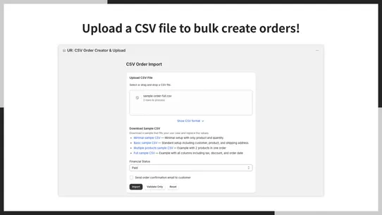 UR: CSV Order Creator &amp; Upload screenshot