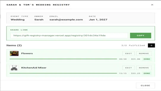 Gift Registry screenshot