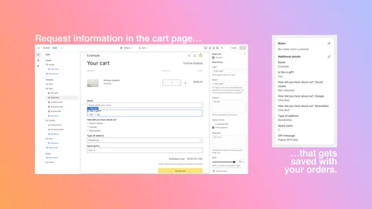 Required: Cart page fields screenshot