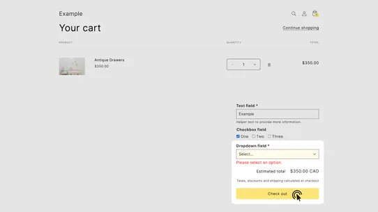 Required: Cart page fields screenshot