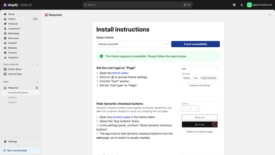 Required: Cart page fields screenshot