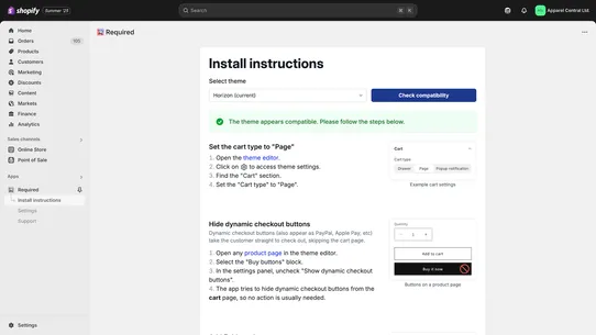 Required: Cart page fields screenshot