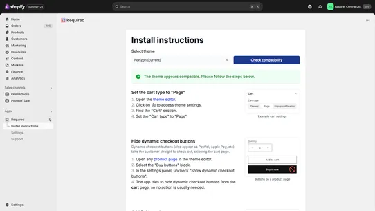 Required: Cart page fields screenshot