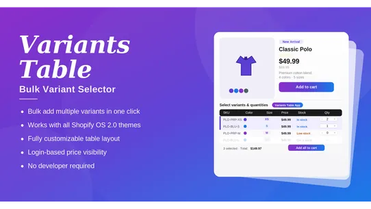 Variant Table &amp; Bulk Add screenshot