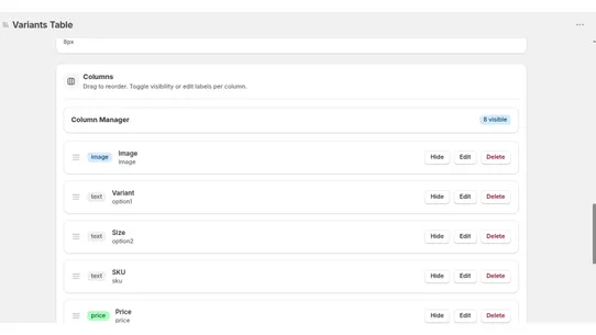 Variant Table &amp; Bulk Add screenshot