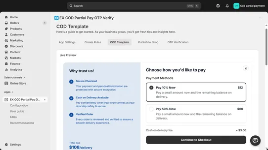 EX COD Partial Pay OTP Verify screenshot