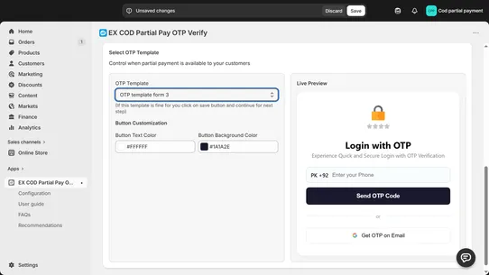 EX COD Partial Pay OTP Verify screenshot