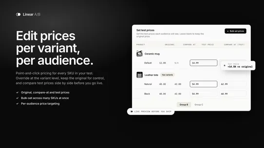 Linear, Price Testing screenshot