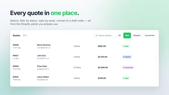 Simple Request a Quote screenshot