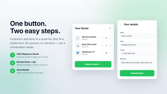 Simple Request a Quote screenshot