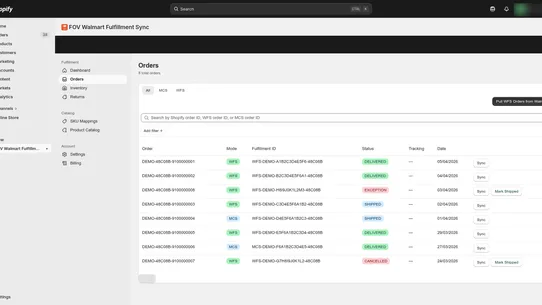 FOV Walmart Fulfillment Sync screenshot