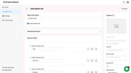 HS Product Options &amp; Variants screenshot