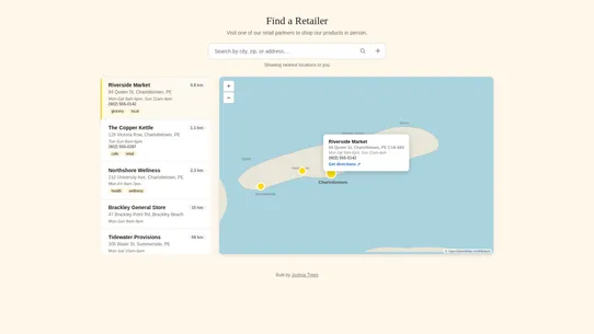 Joshua Trees Store Locator Map screenshot