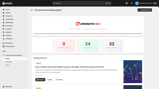 Commerce Ace Blog Agent screenshot