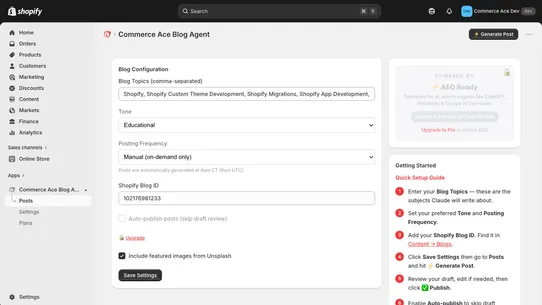 Commerce Ace Blog Agent screenshot