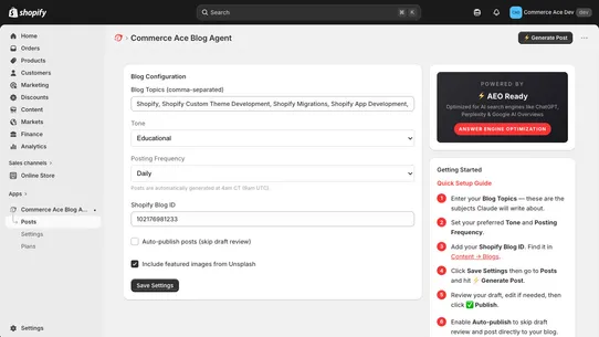 Commerce Ace Blog Agent screenshot