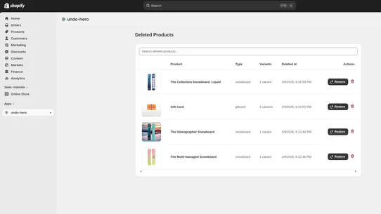 UndoHero: Product Recycle Bin screenshot