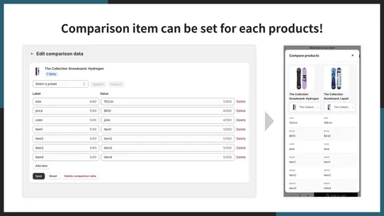 UR:Compare＆Specification Table screenshot