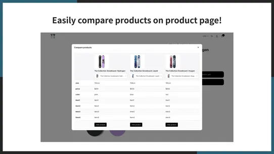 UR:Compare＆Specification Table screenshot