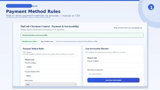 PinCode Checkout Control screenshot