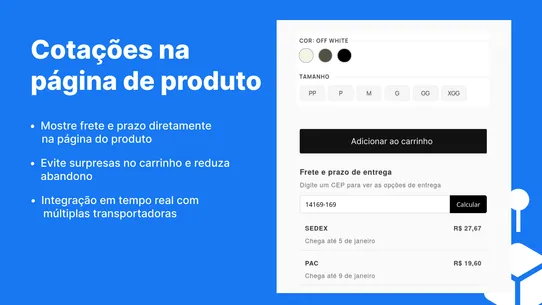 Hub de Frete no Checkout screenshot