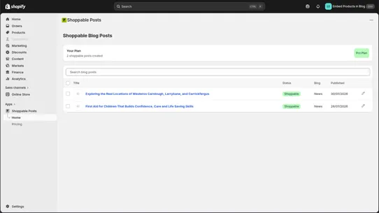 Shoppable Posts ‑ blog to bag screenshot