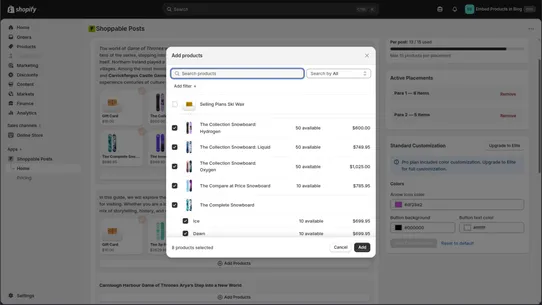 Shoppable Posts ‑ blog to bag screenshot