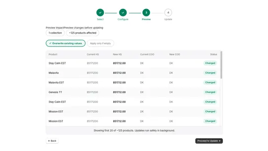 HS Code &amp; Origin Bulk Editor screenshot