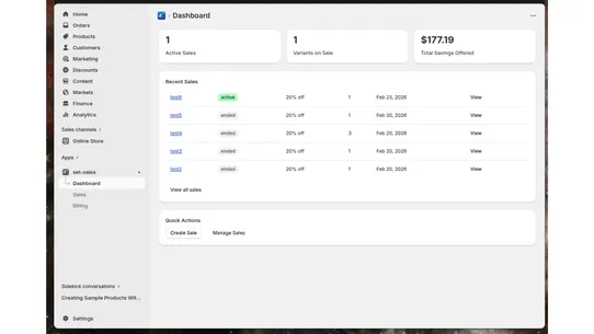 Set Sales screenshot