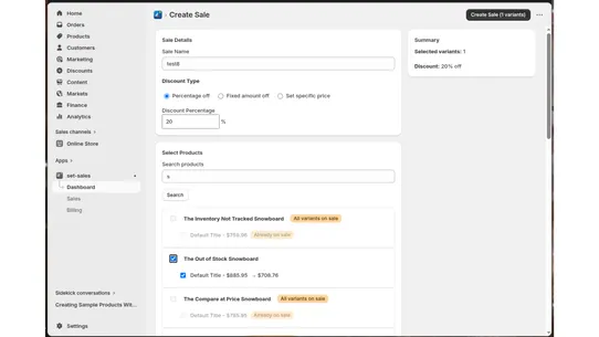 Set Sales screenshot