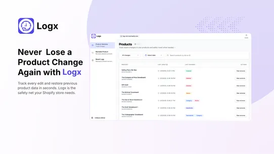 Logx: Product Version &amp; Revert screenshot