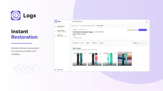 Logx: Product Version &amp; Revert screenshot