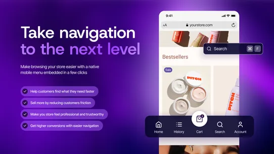 Quizell Navigation Menu Search screenshot