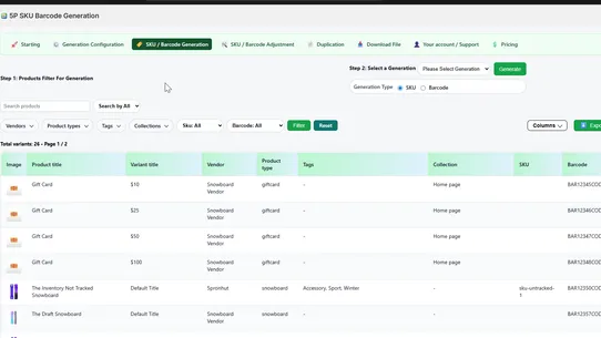 5P SKU Barcode Generation screenshot