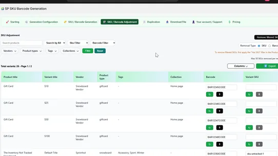 5P SKU Barcode Generation screenshot
