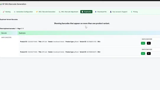 5P SKU Barcode Generation screenshot