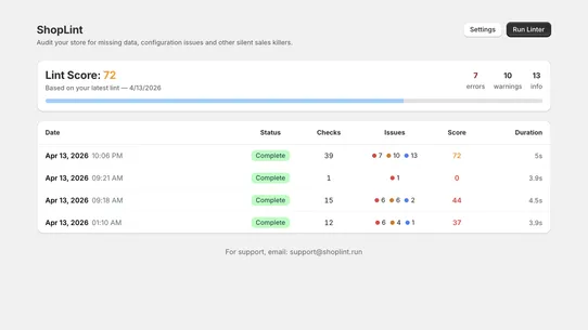 ShopLint screenshot