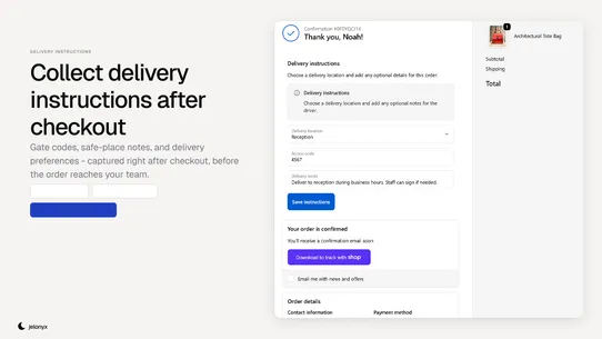Jelonyx Delivery Instructions screenshot