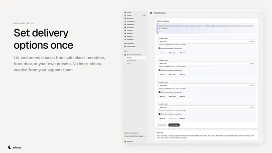 Jelonyx Delivery Instructions screenshot