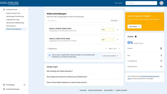 Händlerbund Widerrufsmanager screenshot
