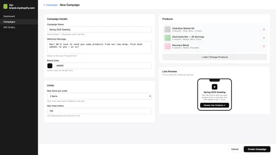 Influencermaxx Gift Form screenshot