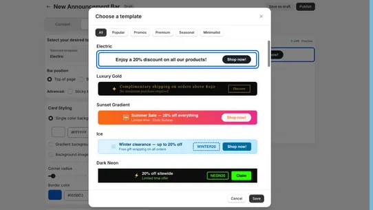 MS Announcement Bars screenshot