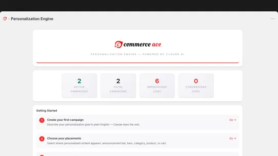 Commerce Ace Personalization screenshot