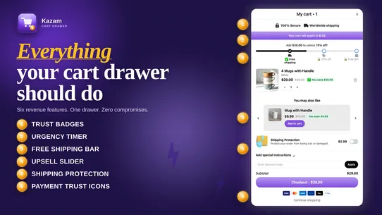 Kazam Cart Drawer Cart Upsell screenshot